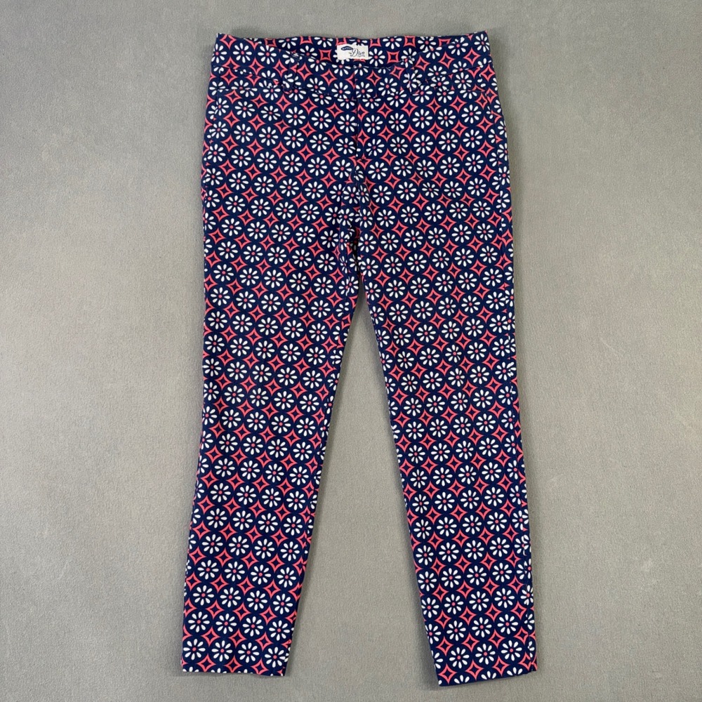 Old Navy The Diva Skinny Ankle Pants Navy Coral Floral Geometric Size 6 Regular